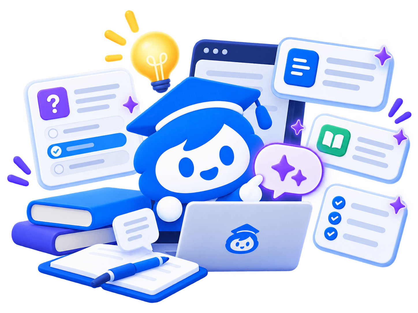 Illustration of the KaSkwela mascot with learning activities, notes, and resources